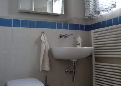 Duschbad mit Randfries und Borte sowie Handtuchhalter